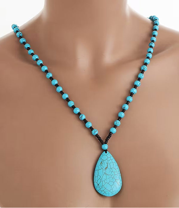 Boho style turquoise teardrop necklace