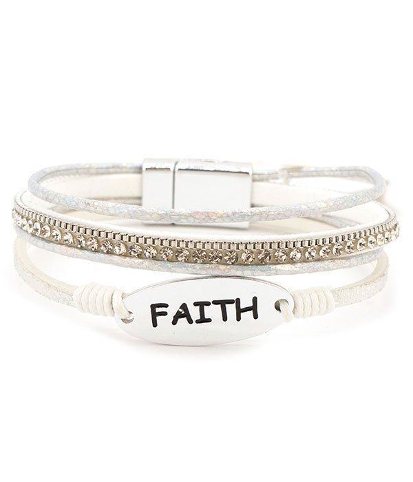 Religious inspiration multi leatherette magnetic bracelet - faith