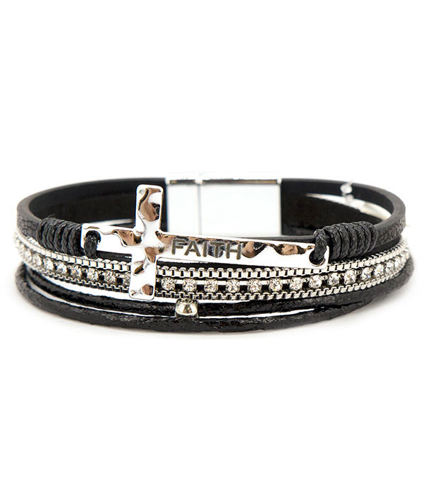 Religious inspiration multi leatherette magnetic bracelet - faith