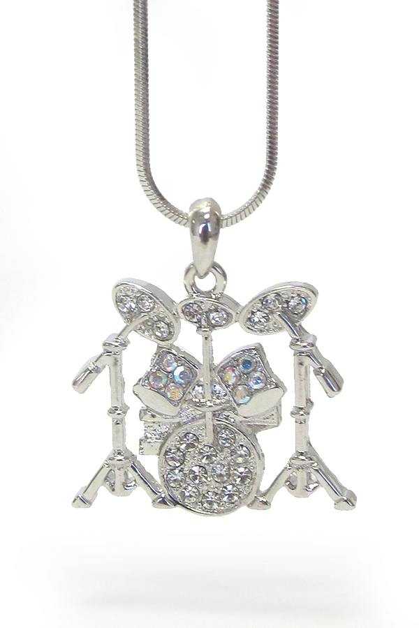 Made in korea whitegold plating crystal music theme drum set pendant necklace
