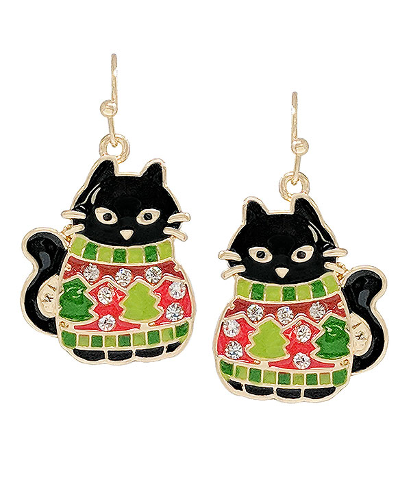 Christmas theme epoxy earring - cat