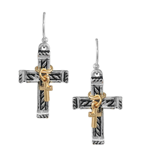 Designer textured cross earring