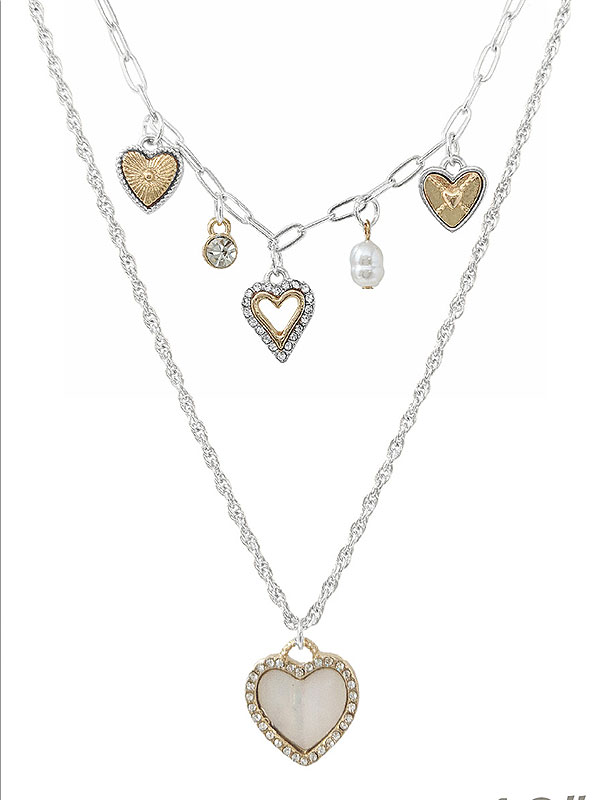 Valentine theme multi heart double layer necklace