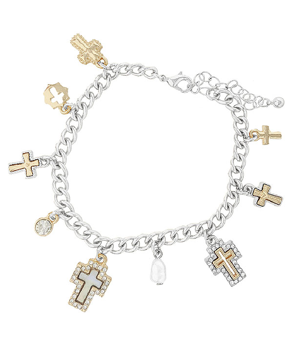 Multi cross charm toggle bracelet
