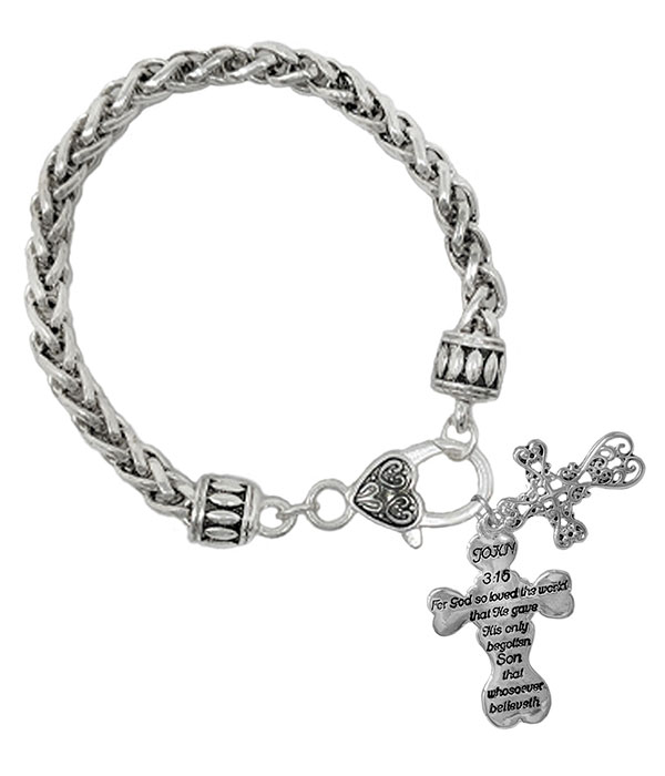 Religious inspiration cross charm bracelet - john 3:16