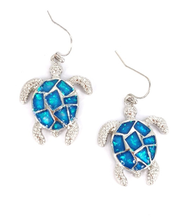 Sealife theme opal accent earring - turtle