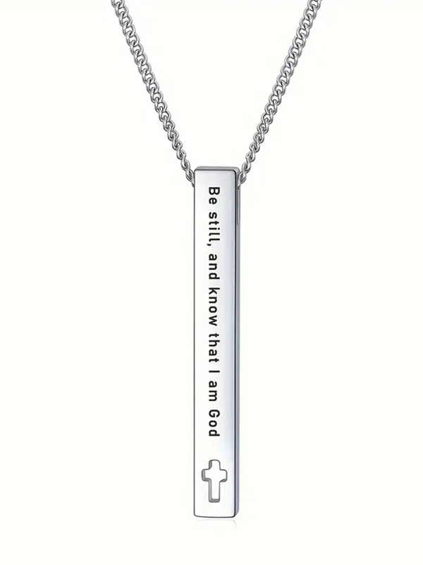 Religious inspiration bar pendant necklace - be still and know that i am god