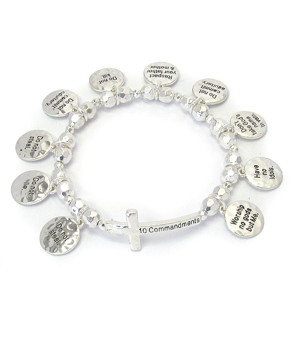 Religious inspiration message dangle stretch bracelet - 10 commandments