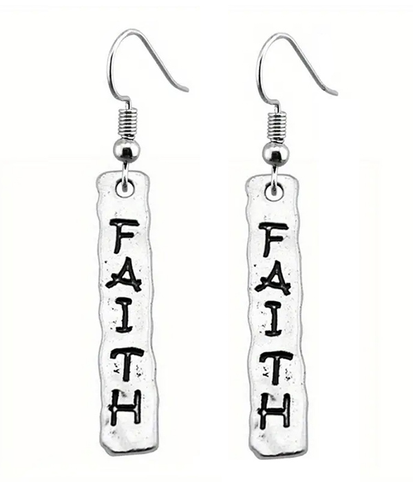 Religious inspiration metal bar earring - faith
