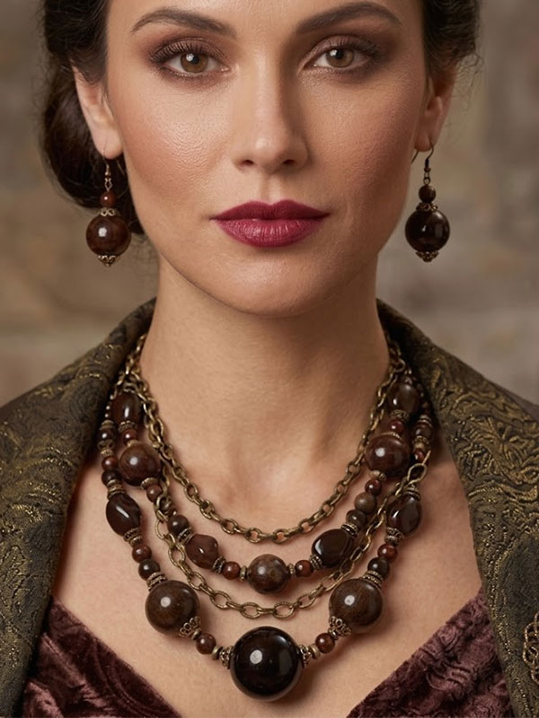 Gradual ceramic ball link multi row chain statement necklace earring set