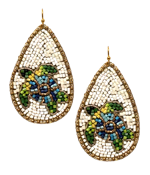 HANDMADE SEALIFE THEME MULTI SEEDBEAD TEARDROP TURTLE EARRING