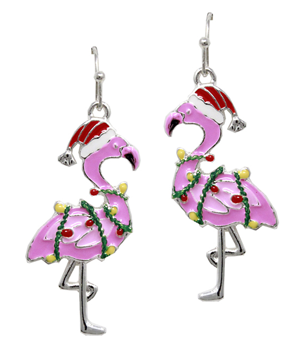 Christmas theme epoxy flamingo earring