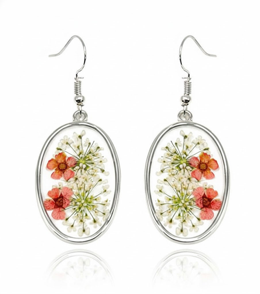 Handmade wildflower oval earring