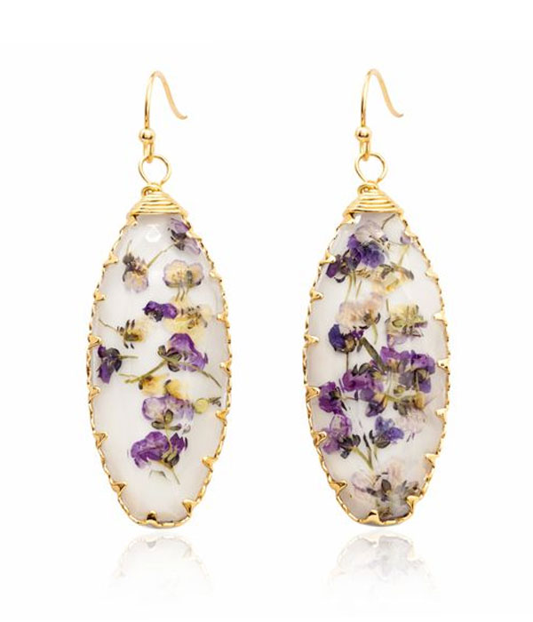 Handmade wildflower oval earring