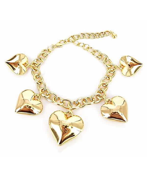 Puffy heart charm chain bracelet