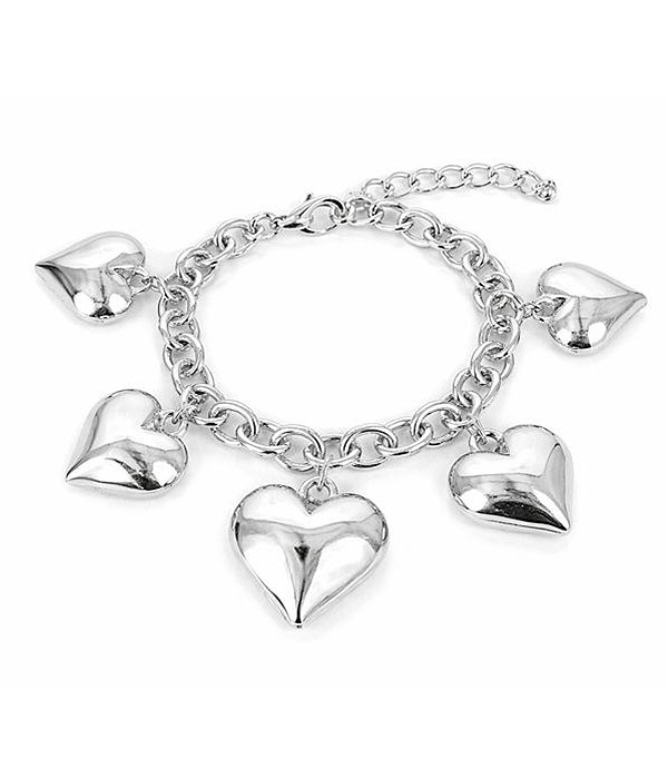 Puffy heart charm chain bracelet