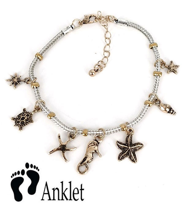 Multi charm snake chain anklet - starfish turtle seahorse