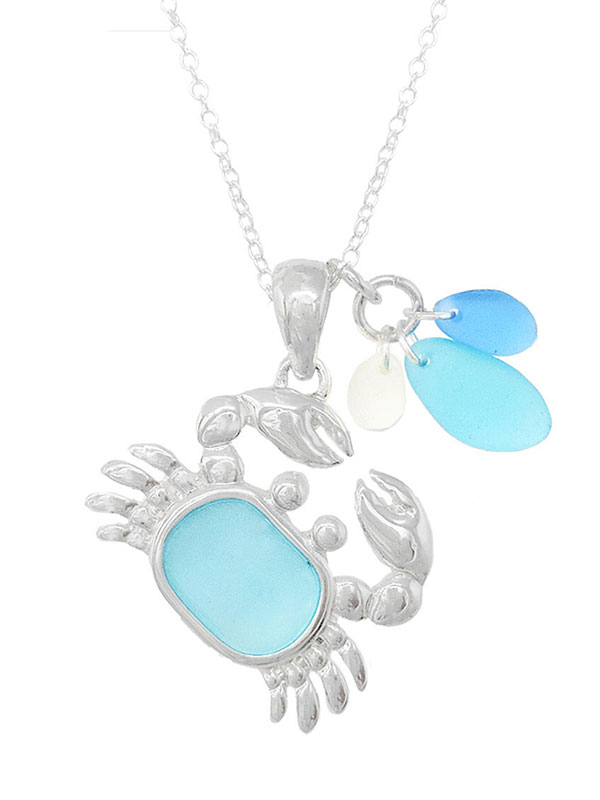 Seaglass crab necklace