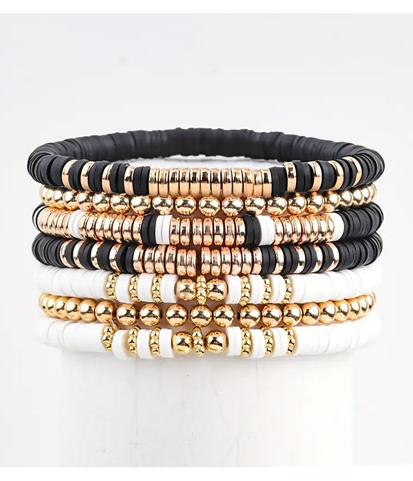 7 piece clay bead stackable stretch bracelet set