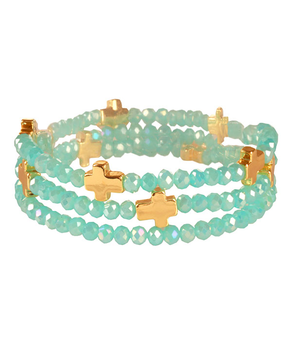 Cross and bead 3 stretch bracelet set