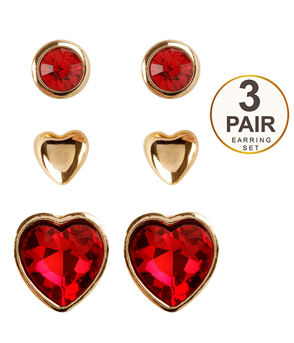 Valentine heart 3 pair earring set