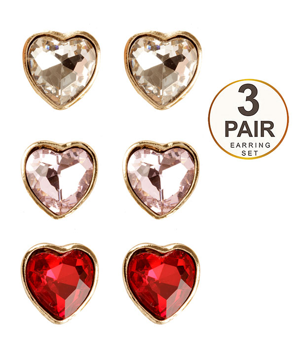 Valentine heart 3 pair earring set