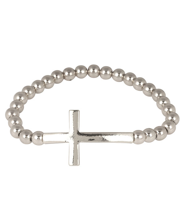 Cross and ball bead stretch bracelet