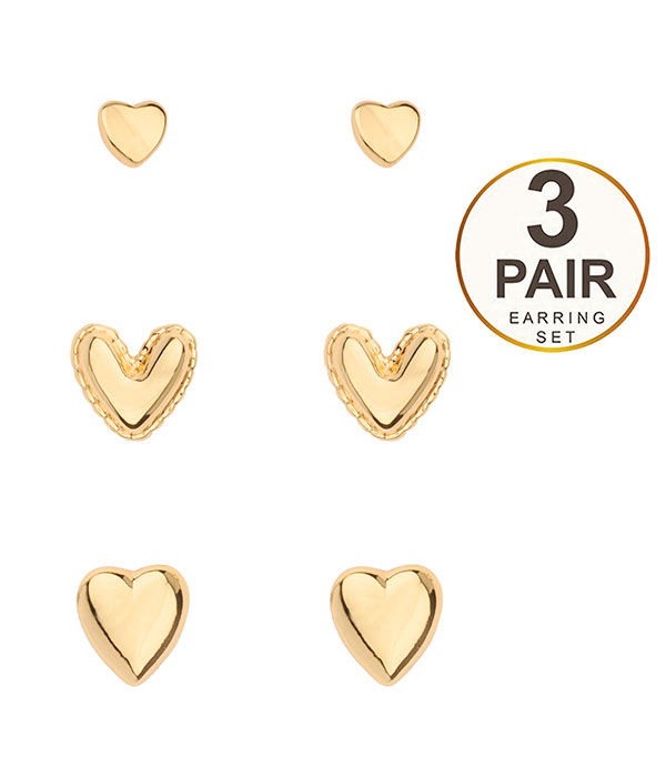 Heart 3 pair earring set