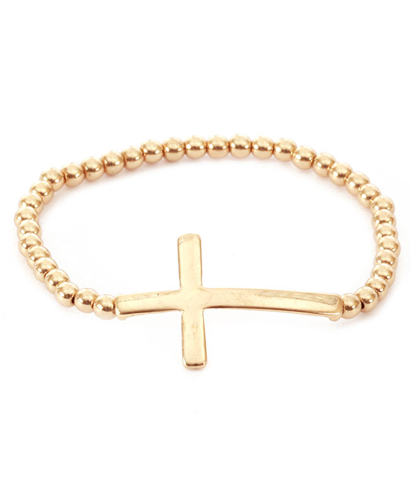 Cross and ball bead stretch bracelet