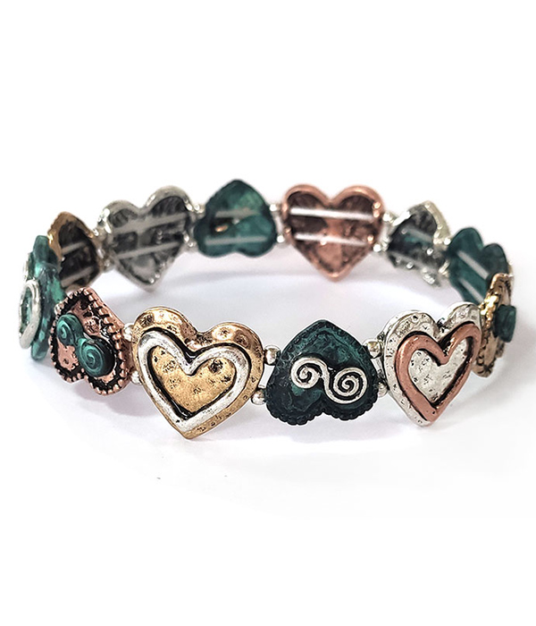 Vintage metal multi heart stretch bracelet