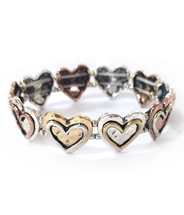 Vintage metal multi heart stretch bracelet
