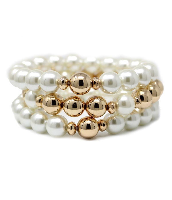 Metal ball and pearl stretch bracelet