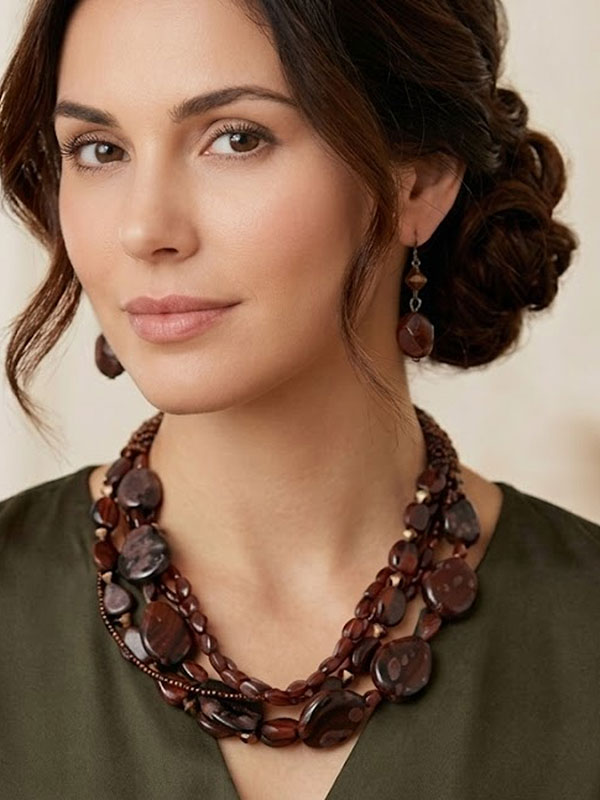 Multi row mixed beads statement necklace earring set