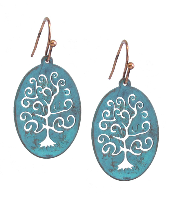 Metal filigree patina tree of life earring