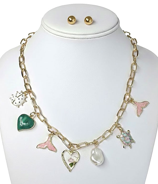 Heart turtle tail necklace set