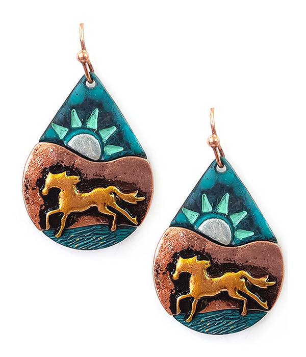 Sunset and horse teardrop earring