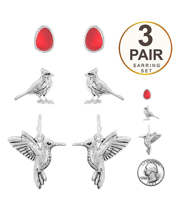 Humming bird 3 pair earring set