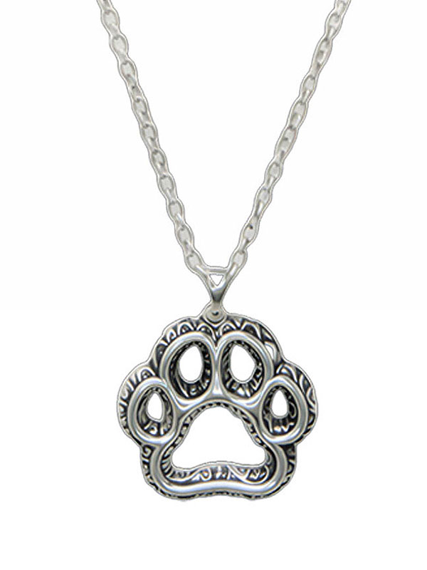 Metal filigree paw print necklace