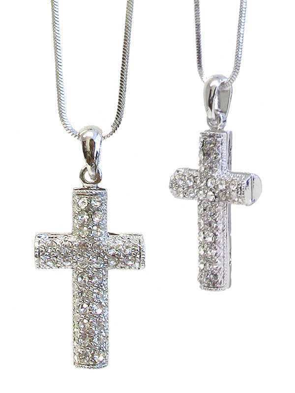 Made in korea whitegold plating crystal puffy cross pendant necklace
