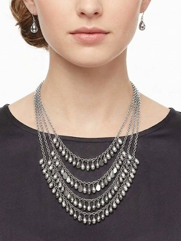 Multi layer chain metal drop statement necklace set