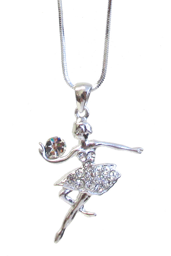 Made in korea whitegold plating crystal ballerina pendant necklace