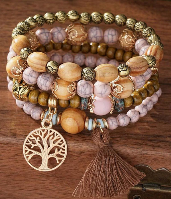 Tree of life 4 stretch bracelet set