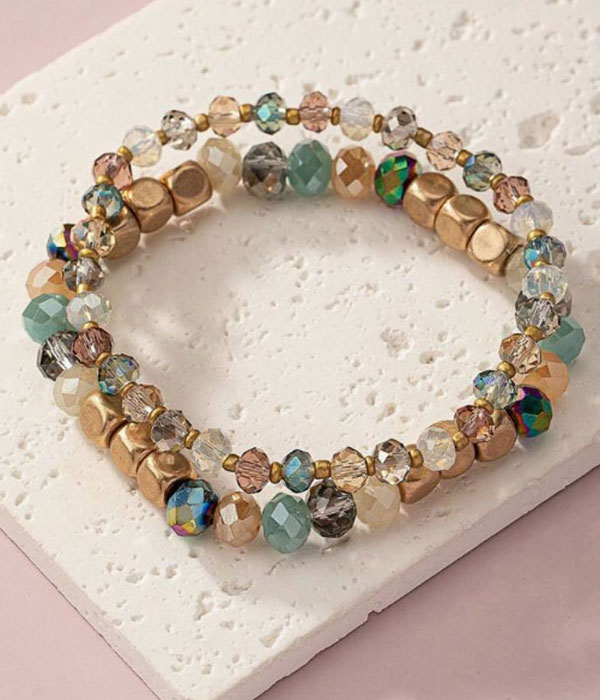 Mix bead double stretch bracelet set