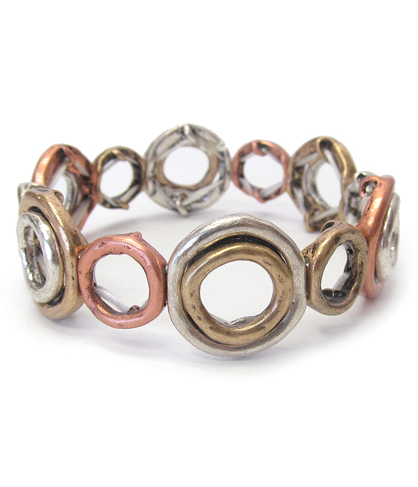 Vintage metal multi ring stretch bracelet