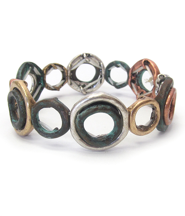 Vintage metal multi ring stretch bracelet