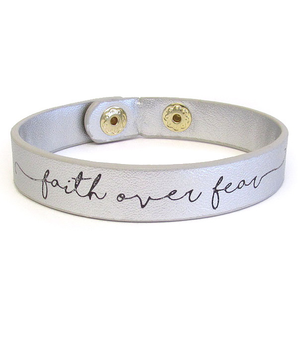Religious theme leatherette bracelet - faith over fear