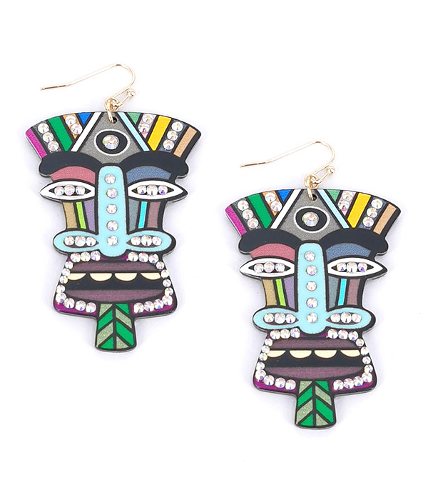 ETHNIC STYLE TRIBAL MASK EARRING - AFRICAN TOTEM