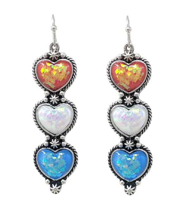 Opal heart drop earring