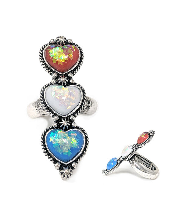 Opal heart stretch ring