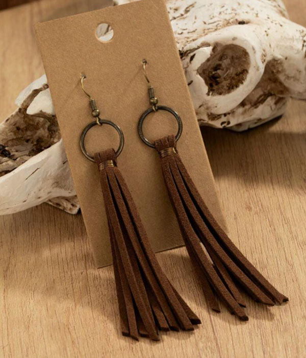 Hoop and suede tassel drop earring